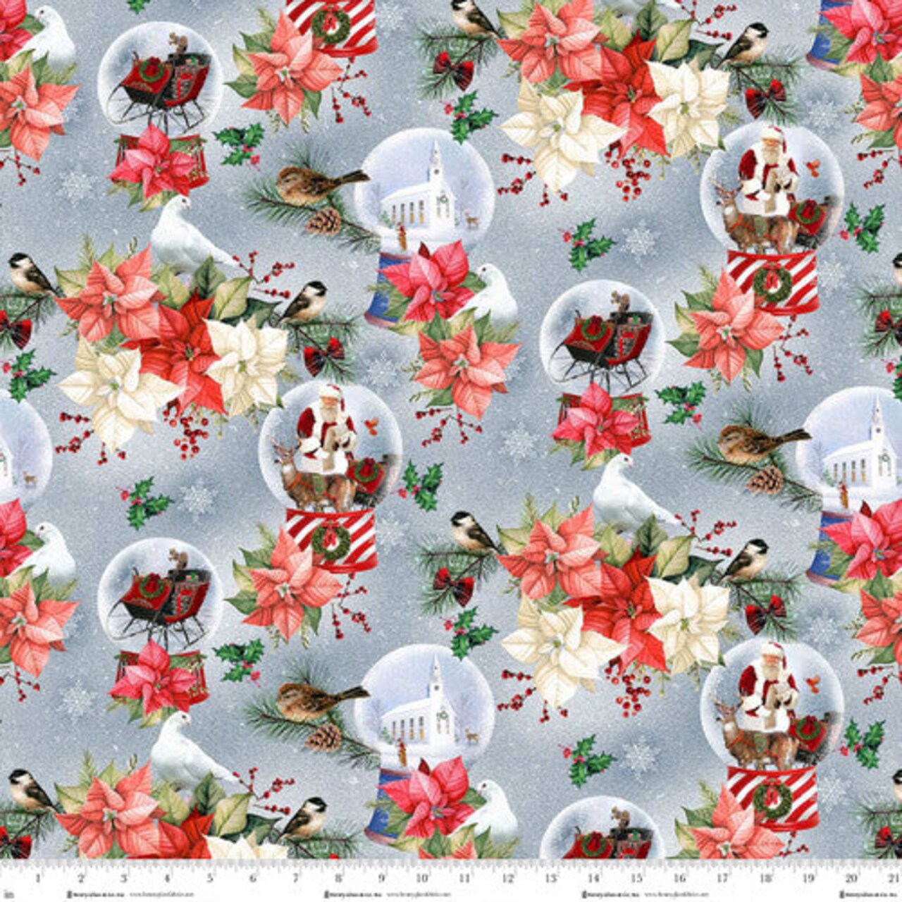 Fabric Henry Glass Steel Blue Snow Globes Believe by the Quarter Yard Q-1877-17